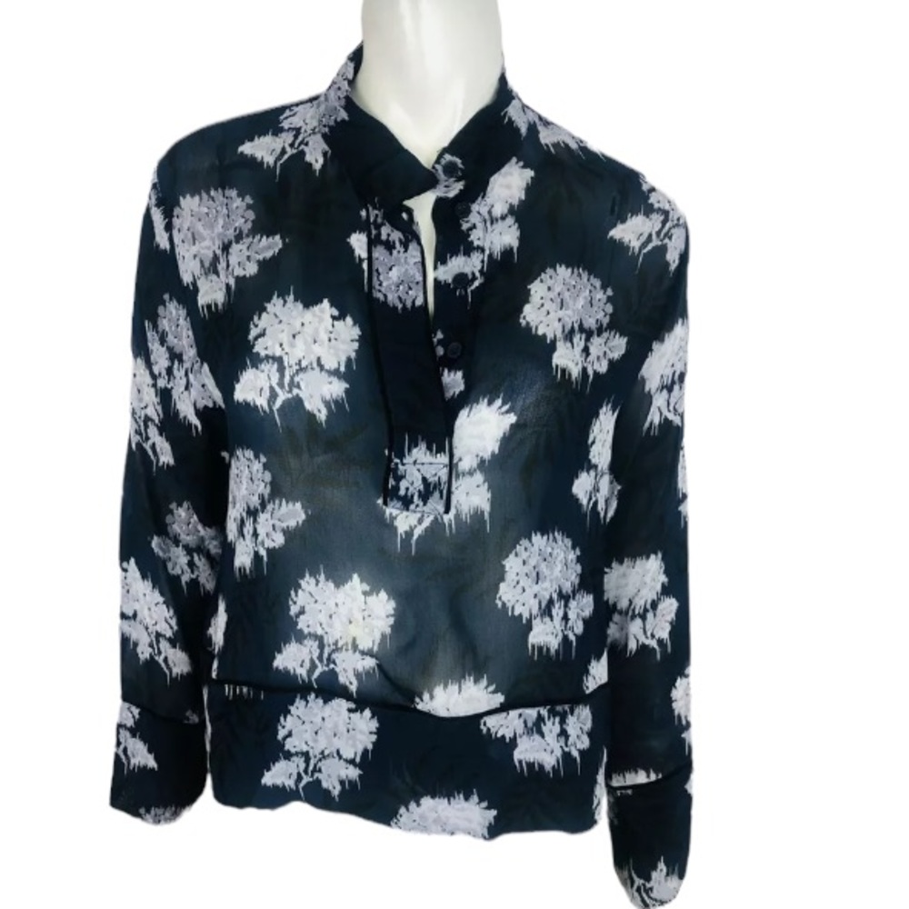 Ganni Nave Blue Viscoe Monette Georgette Blouse Size 38 EU or 6 US